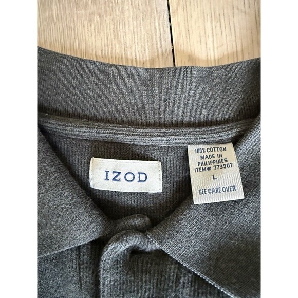 IZOD Golf Men's Long Sleeve Polo Shirt Size Large Gray Textured 100% Cotton - Picture 3 of 4